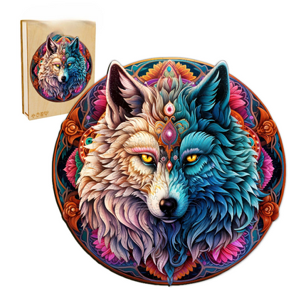 Mandala Yin Yang Wolf Wooden Jigsaw Puzzle