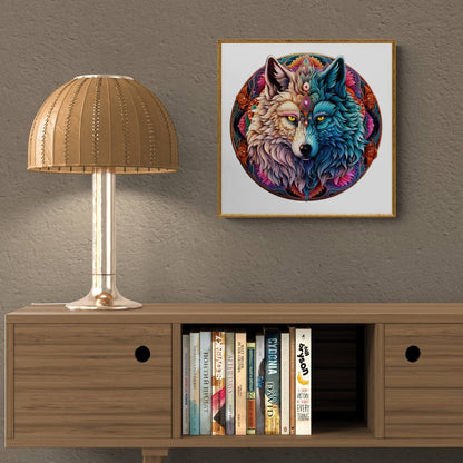 Mandala Yin Yang Wolf Wooden Jigsaw Puzzle