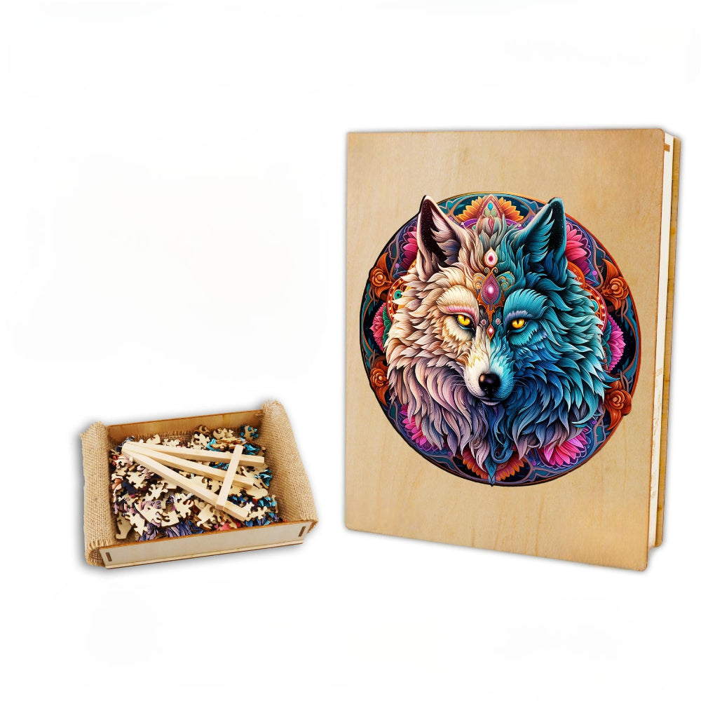 Mandala Yin Yang Wolf Wooden Jigsaw Puzzle