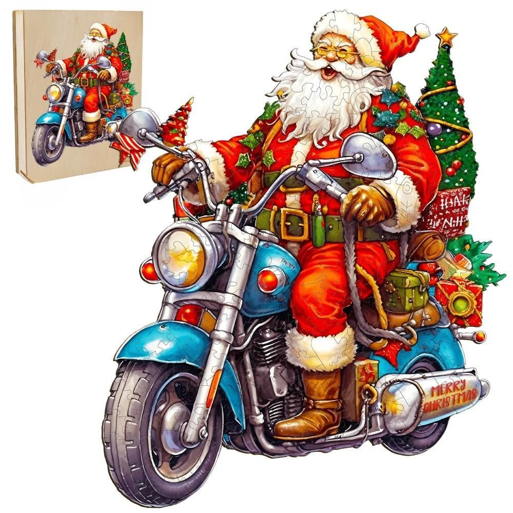 Motorcycle Santa Wooden Jigsaw Puzzle