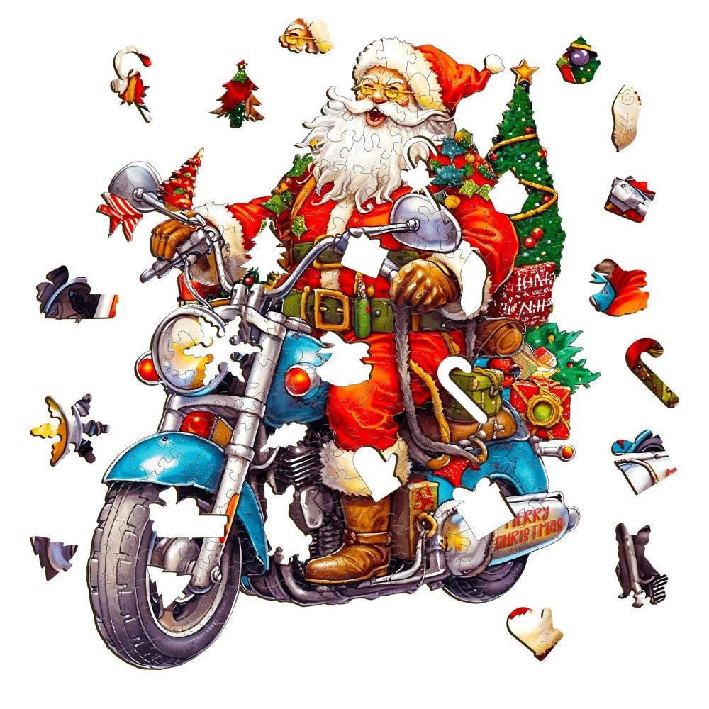 Motorcycle Santa Wooden Jigsaw Puzzle