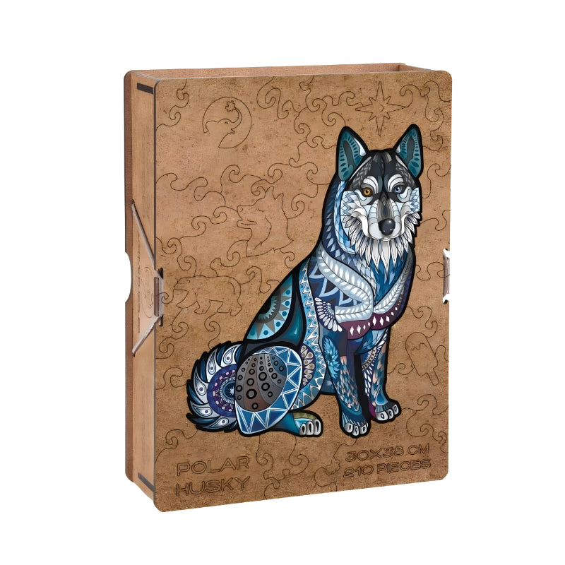 Vibrant Polar Husky Wooden Puzzle