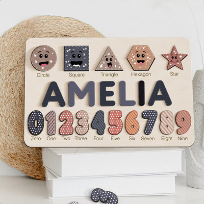 Space Themed Custom Wooden Puzzle With Numbers And Shapes