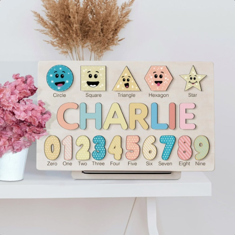 Spring Custom Wooden Name Numbers And Shapes Puzzle