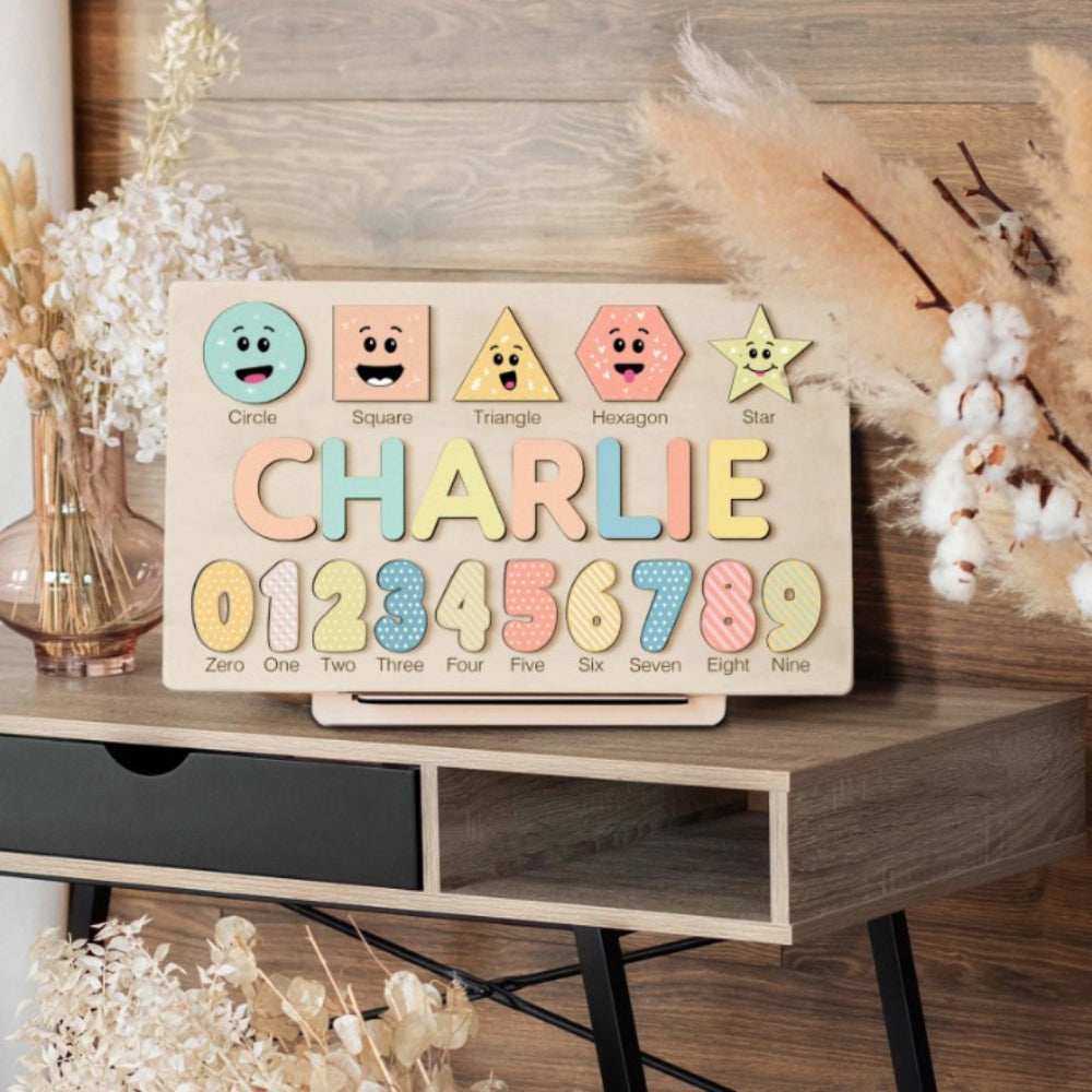 Spring Custom Wooden Name Numbers And Shapes Puzzle
