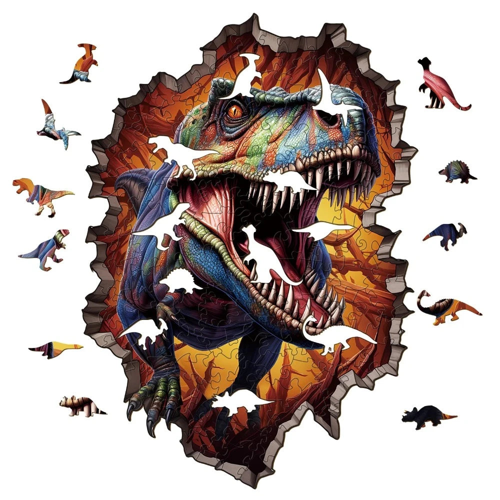 Wall Breaking T Rex Wooden Jigsaw Puzzle