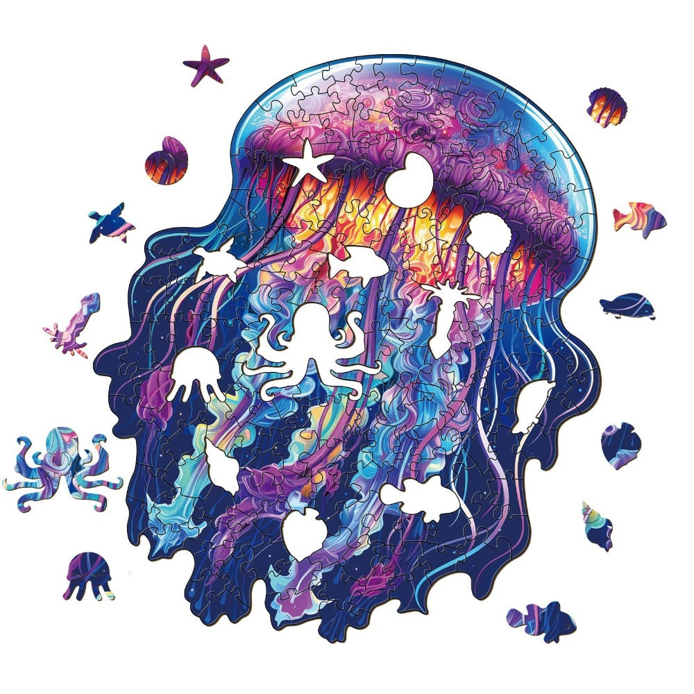 Watercolor Jellyfish Wooden Jigsaw Puzzle