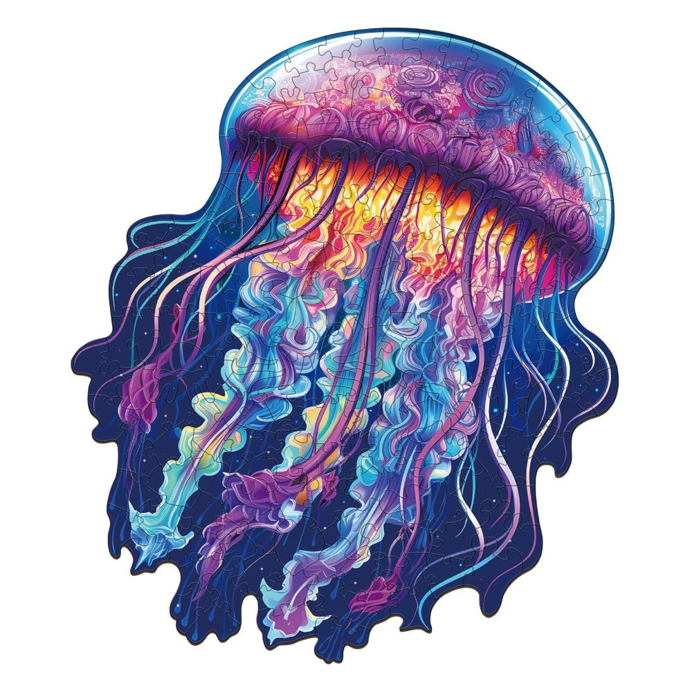 Watercolor Jellyfish Wooden Jigsaw Puzzle