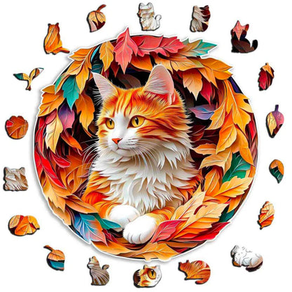 Autumn Cat Puzzle With Detailed Leaf Design