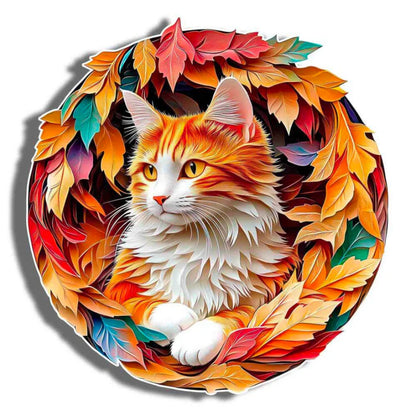 Autumn Cat Puzzle With Detailed Leaf Design