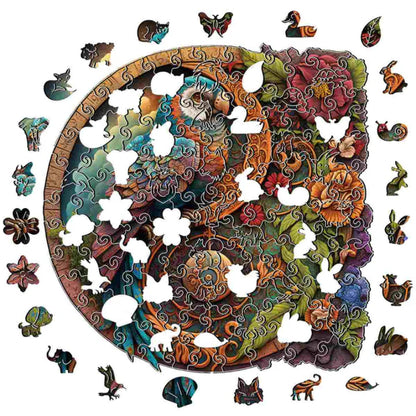 Parrot And Floral Yin Yang Wooden Puzzle