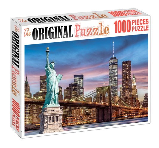 Statue beside Bridge is Wooden 1000 Piece Jigsaw Puzzle Toy For Adults and Kids