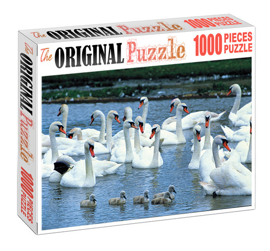 Group of White Swans Wooden 1000 Piece Jigsaw Puzzle Toy For Adults and Kids