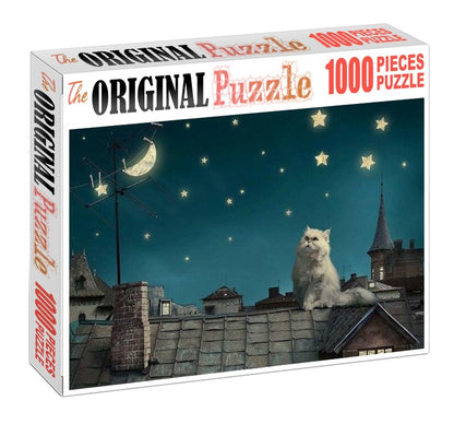 Cat looking at Moon is Wooden 1000 Piece Jigsaw Puzzle Toy For Adults and Kids