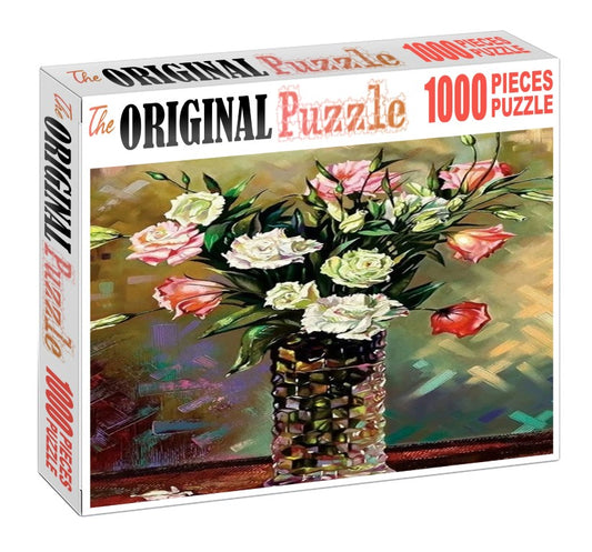 White Rose Vase is Wooden 1000 Piece Jigsaw Puzzle Toy For Adults and Kids