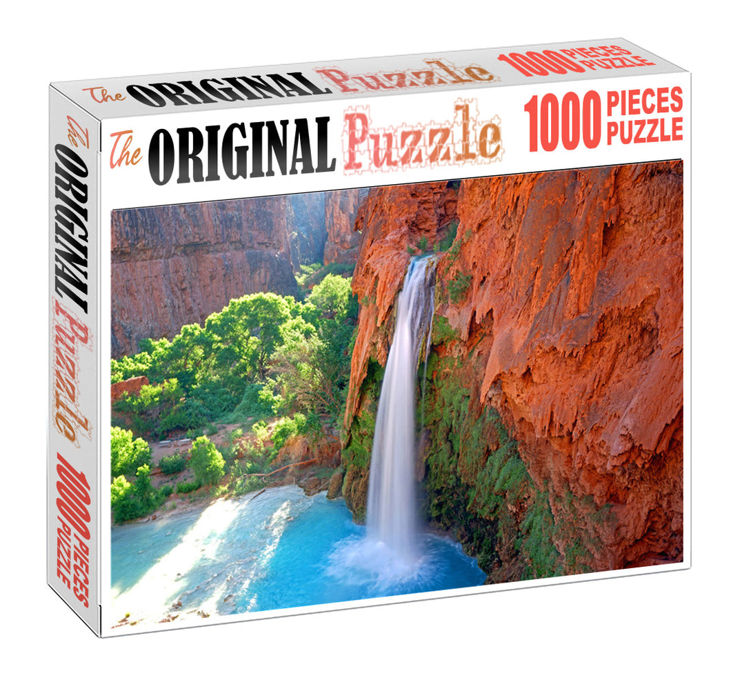 Red Mountain Waterfall Wooden 1000 Piece Jigsaw Puzzle Toy For Adults and Kids