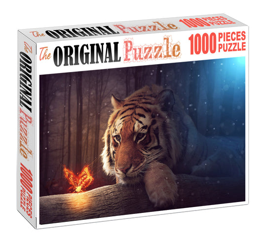 Tiger and a Glowing Butterfly is Wooden 1000 Piece Jigsaw Puzzle Toy For Adults and Kids