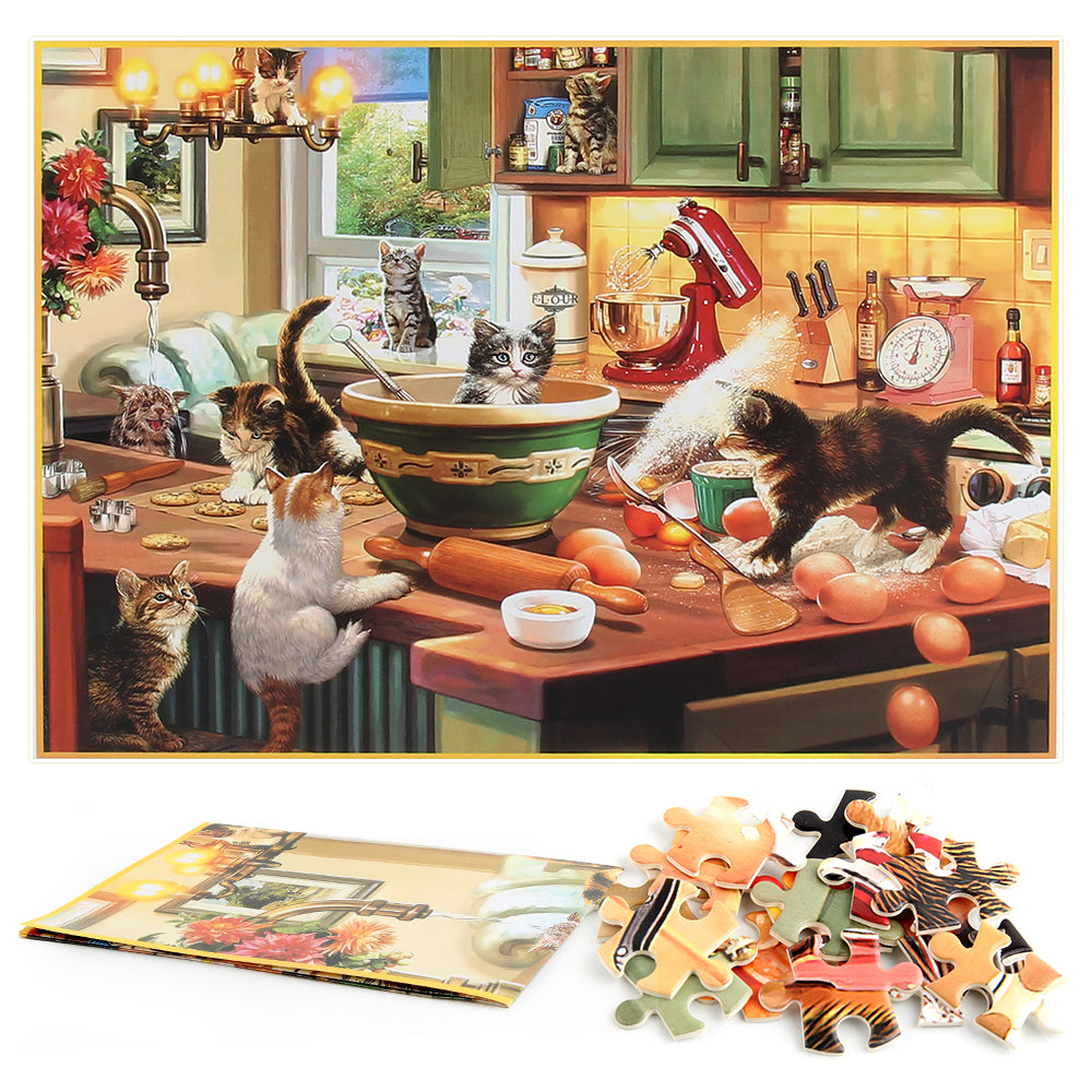 Kitchen Cat Wooden 1000 Piece Jigsaw Puzzle Toy For Adults and Kids