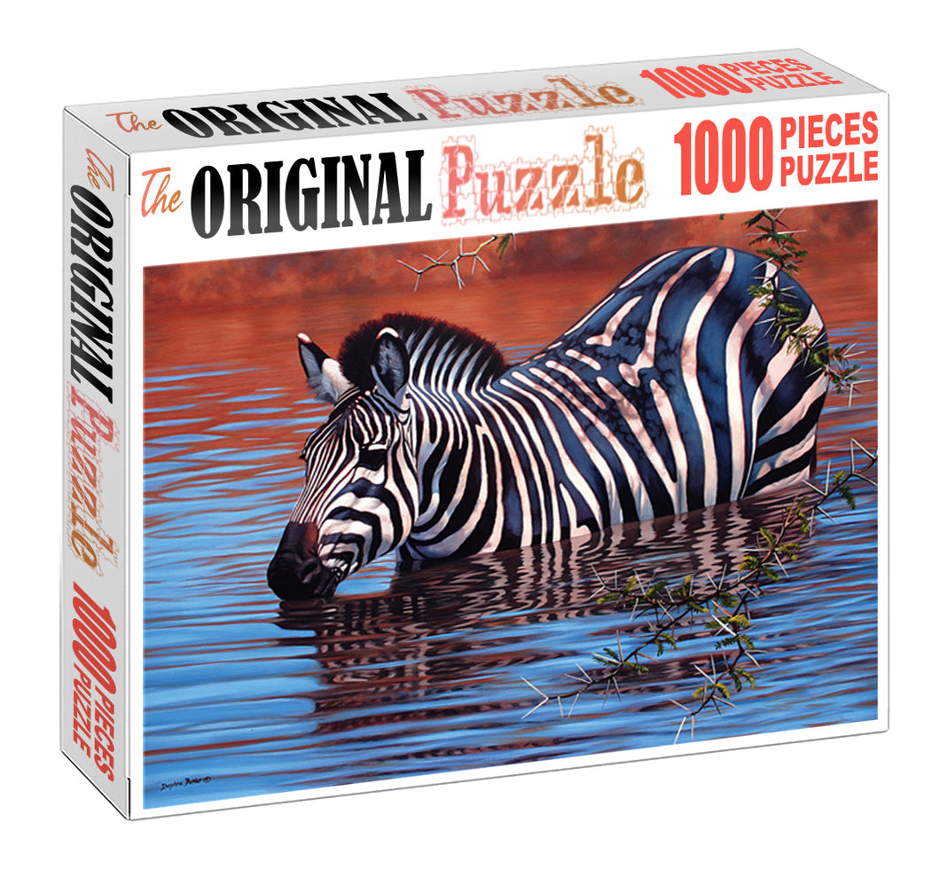 Zebra in Pond is Wooden 1000 Piece Jigsaw Puzzle Toy For Adults and Kids
