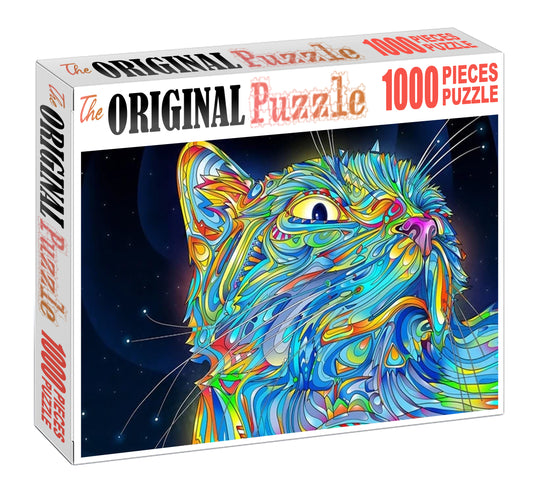 Neon Cat Wooden 1000 Piece Jigsaw Puzzle Toy For Adults and Kids