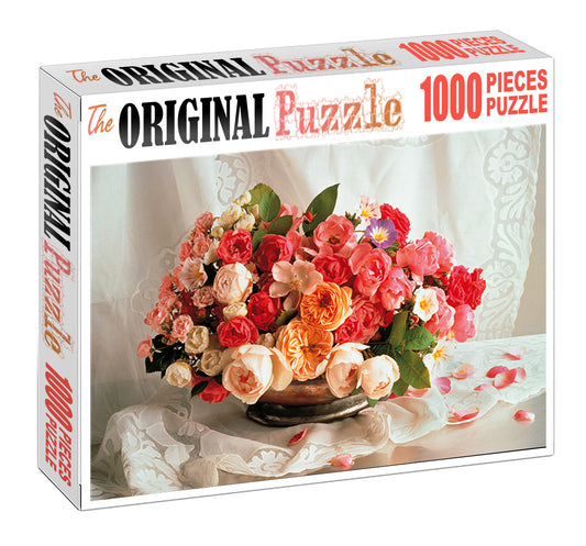 Colorfull Rose Basket is Wooden 1000 Piece Jigsaw Puzzle Toy For Adults and Kids