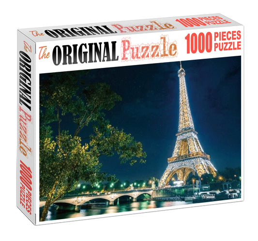 Glowing Eiffel Tower at Night Wooden 1000 Piece Jigsaw Puzzle Toy For Adults and Kids