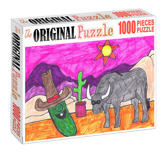 Cowboy Cucumber Drawing Wooden 1000 Piece Jigsaw Puzzle Toy For Adults and Kids