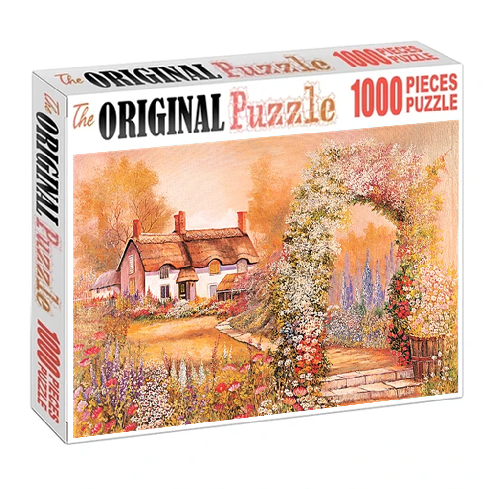 Floral Cottage Painting Wooden 1000 Piece Jigsaw Puzzle Toy For Adults and Kids