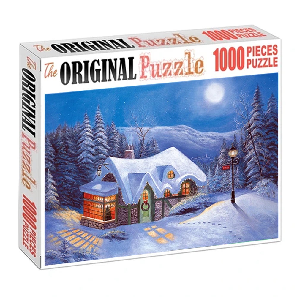 Snowy Night Painting Wooden 1000 Piece Jigsaw Puzzle Toy For Adults and Kids